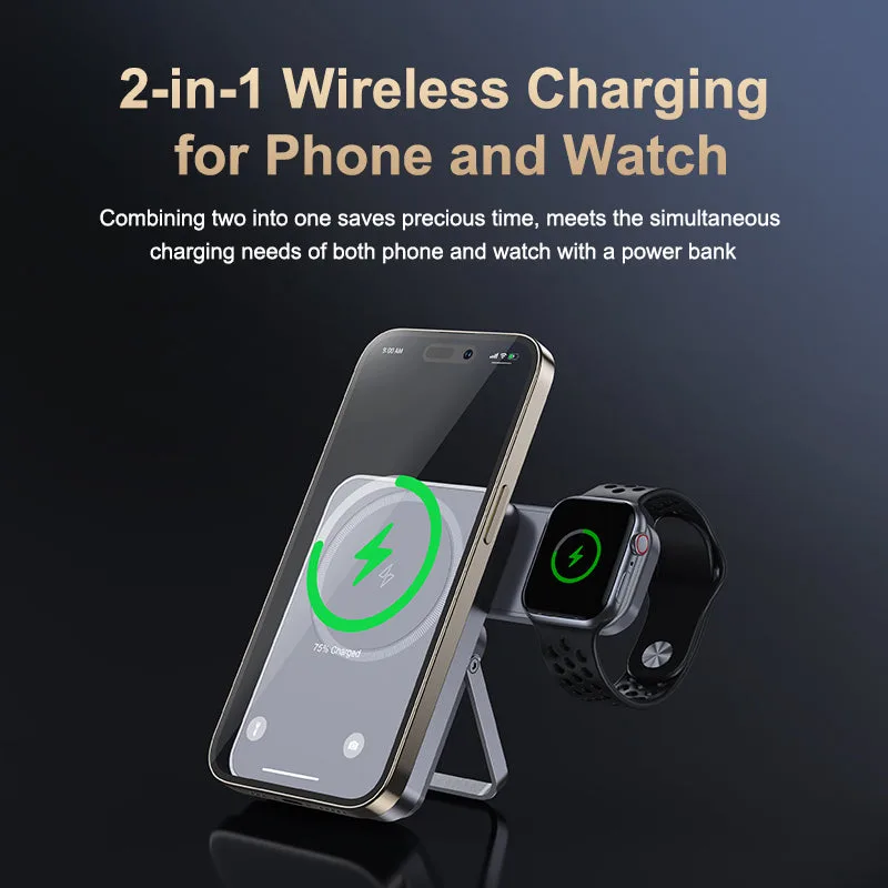 T16 Batería Externa de Carga Inalámbrica Magnética 2EN1 con Salida tipo C y Soporte Plegable Para iPhone/Auriculares/Apple watch — foto 2