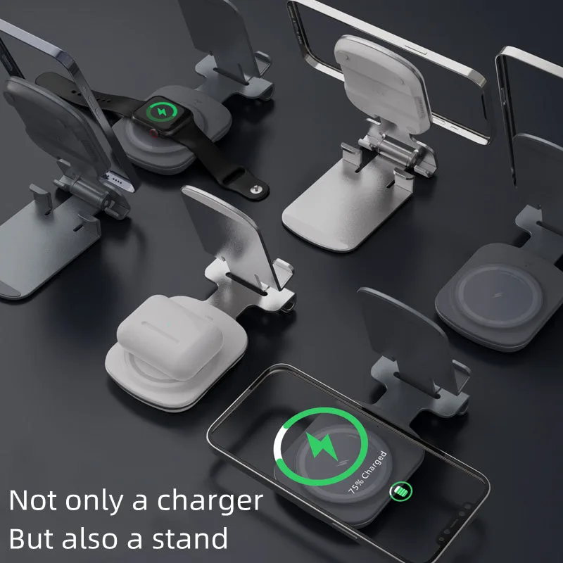 T4pro Cargador inalámbrico MagSafe 3 en 1 con soporte de escritorio plegable para móvil/tableta, soporte de carga rápida por inducción de 15W para iPhone/Apple watch — foto 3