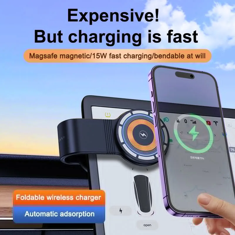 Support chargeur sans fil de voiture MagSafe M8L 15W Vitesse de charge rapide Support pour téléphone mobile pour Tesla toutes voitures — photo 2