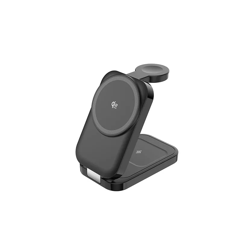 Soporte de cargador inalámbrico 3 en 1 magnético plegable Qi2.2 T18 para Apple Watch/AirPods/iPhone/Samsung — foto 2