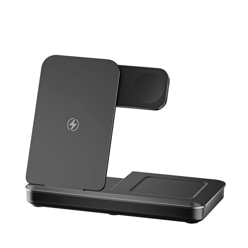 Cargador inalámbrico plegable 3 en 1 T13 15W doble bobina de sobremesa por inducción para viaje Samsung/iPhone/auriculares/iwatch