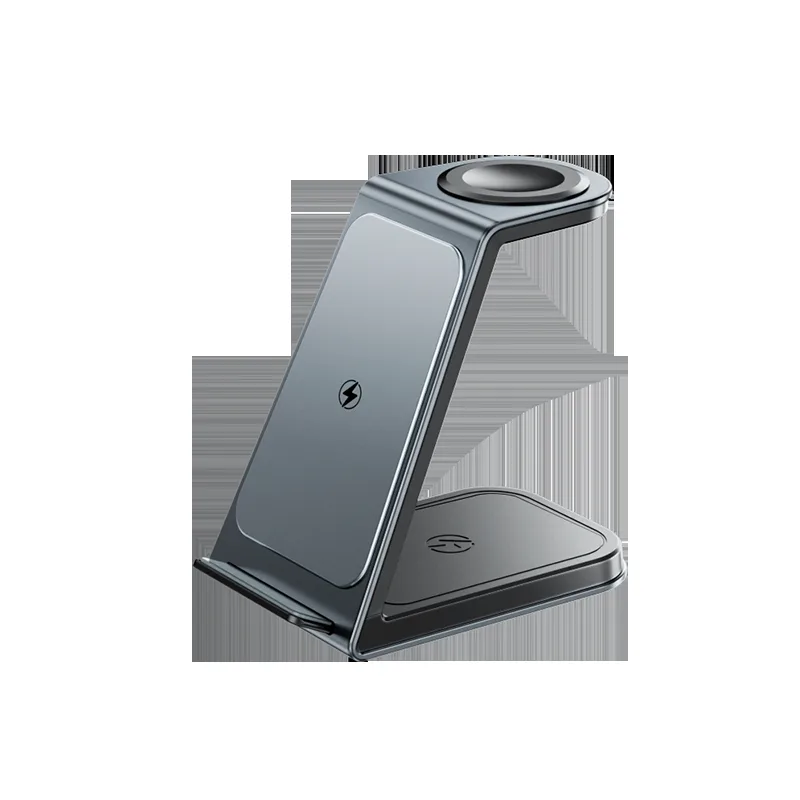 T6 Soporte cargador inalámbrico 3 en 1 con certificación Qi, cargador de escritorio de aluminio de doble bobina para Samsung para iPhone/Samsung