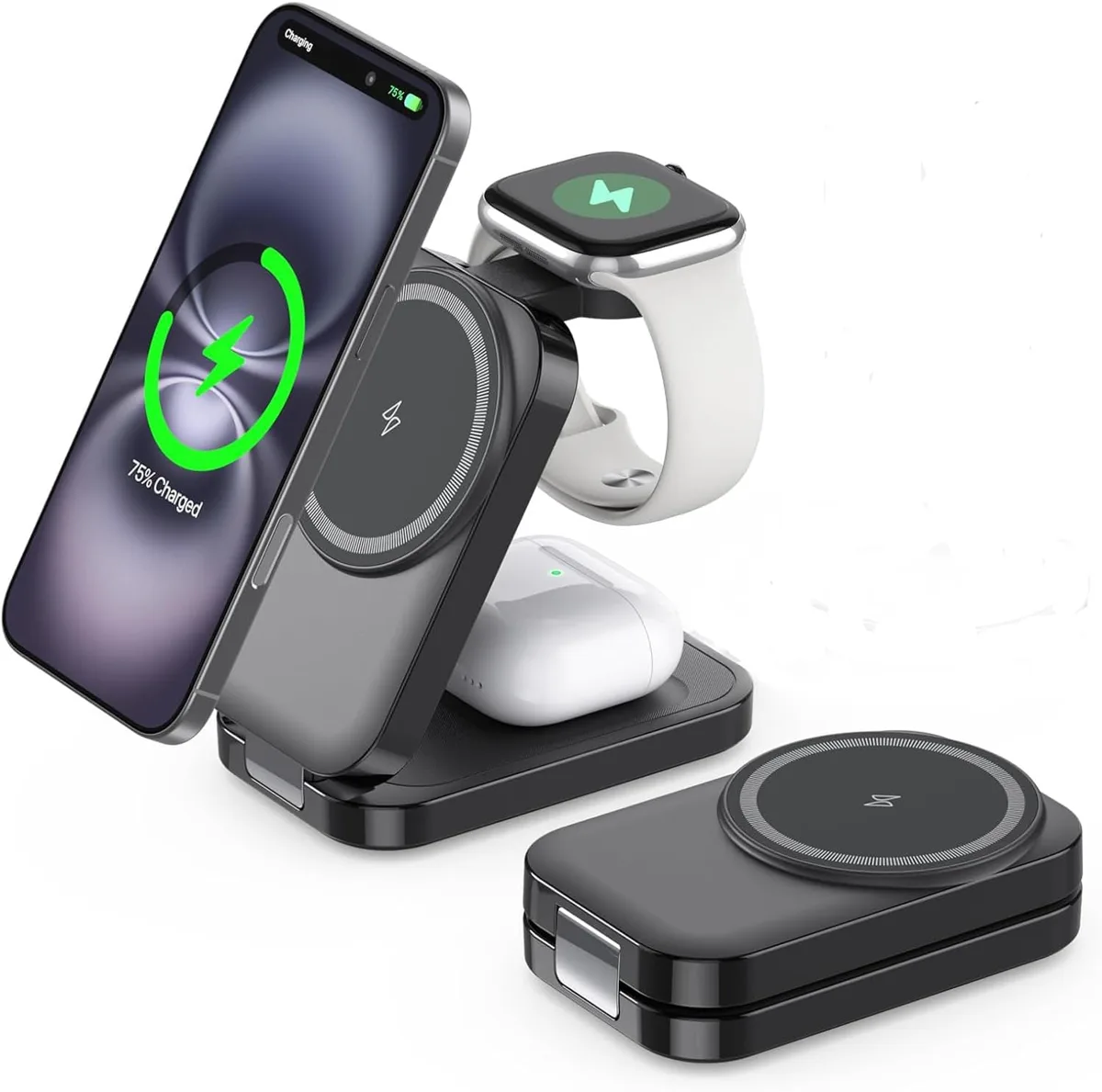 T18 Support chargeur sans fil 3IN1 magnétique pliable pour Apple Watch/AirPods/iPhone/Samsung — photo 3