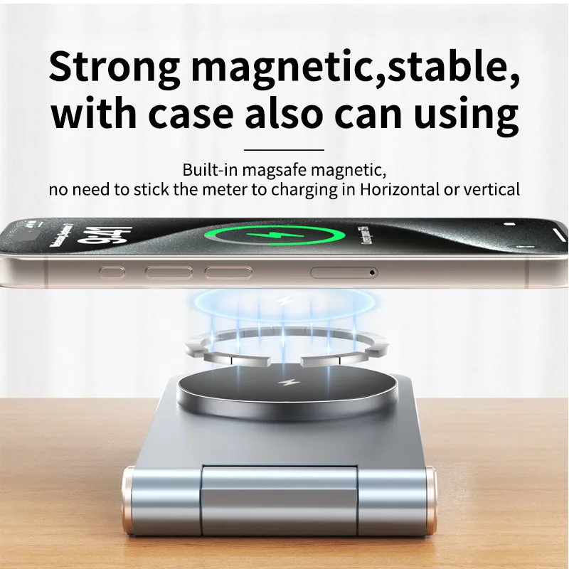 Chargeur sans fil MagSafe 3 en 1 de bureau/voyage T7, pad de charge à induction rapide 15W pour iPhone12/13/14/15/16 — photo 4