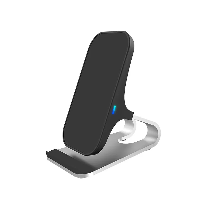 Cargador inalámbrico universal de doble bobina de aleación de aluminio, soporte de carga inalámbrica rápida de 15W para Android/iPhone/Samsung