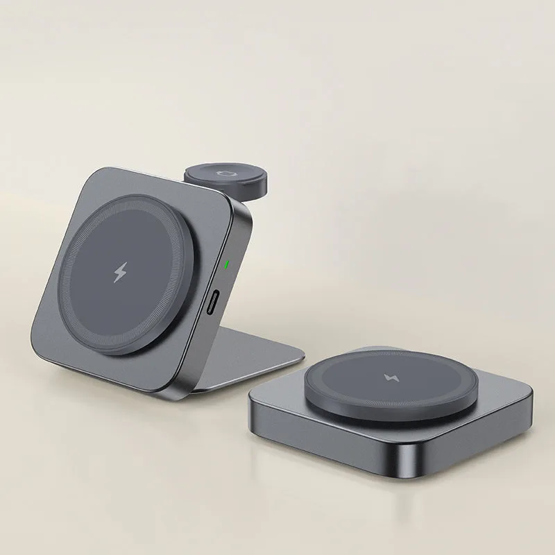 T15 Ultra Mini 2en1 Cargador Inalámbrico Magsafe 15W Base de Carga Inalámbrica Plegable Cargador por Inducción de Viaje para Apple Watch/iPhone