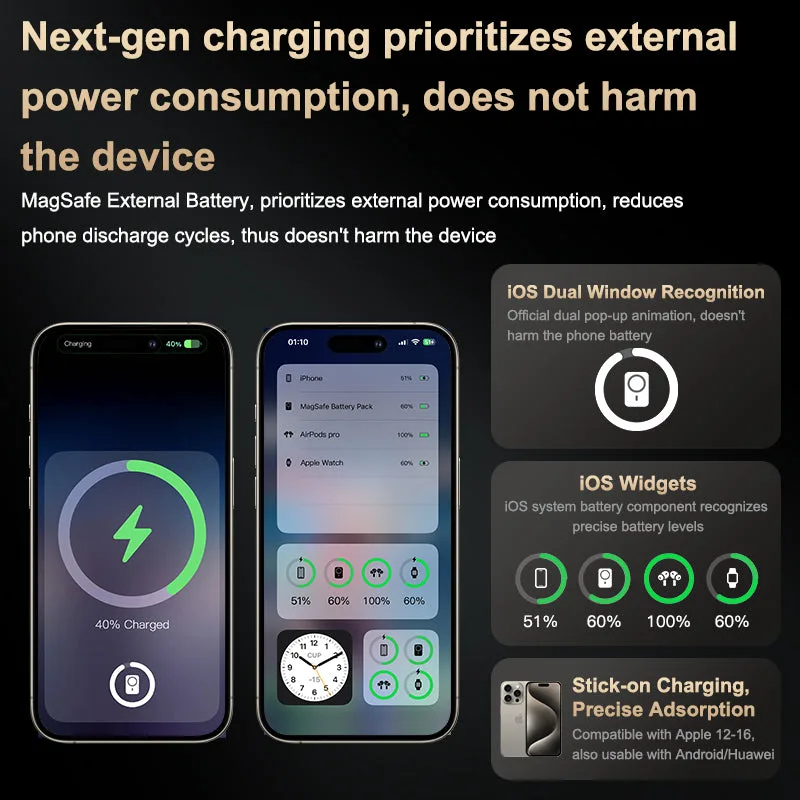 T16 Batería Externa de Carga Inalámbrica Magnética 2EN1 con Salida tipo C y Soporte Plegable Para iPhone/Auriculares/Apple watch — foto 4