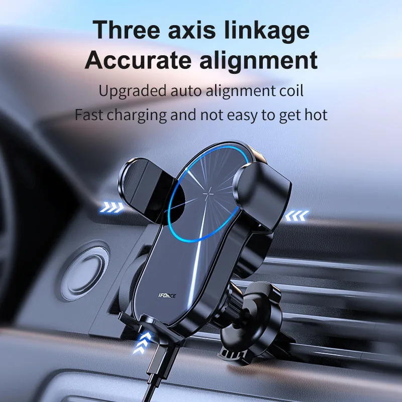 Support chargeur de voiture sans fil rapide 15W à bobine auto-aim W4 pour iPhone/Samsung/Android — photo 3