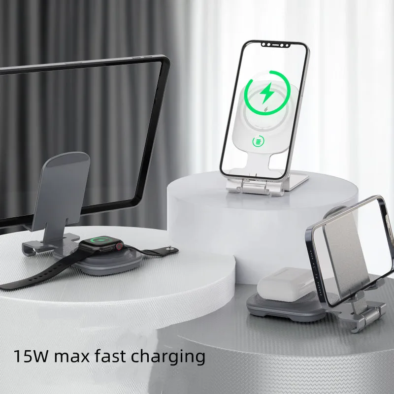 T4pro Cargador inalámbrico MagSafe 3 en 1 con soporte de escritorio plegable para móvil/tableta, soporte de carga rápida por inducción de 15W para iPhone/Apple watch — foto 4