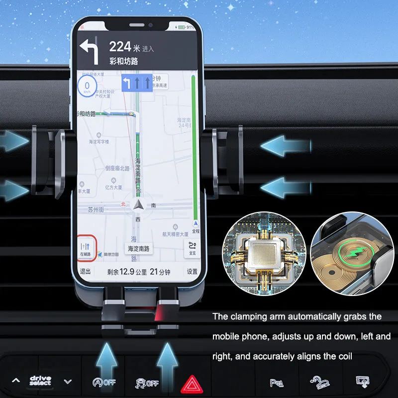Chargeur de voiture sans fil universel W8Pro double bobine pour Samsung, usine OEM 15W support voiture chargeurs sans fil à induction — photo 4