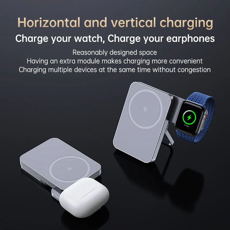T16 Batería Externa de Carga Inalámbrica Magnética 2EN1 con Salida tipo C y Soporte Plegable Para iPhone/Auriculares/Apple watch — foto 5