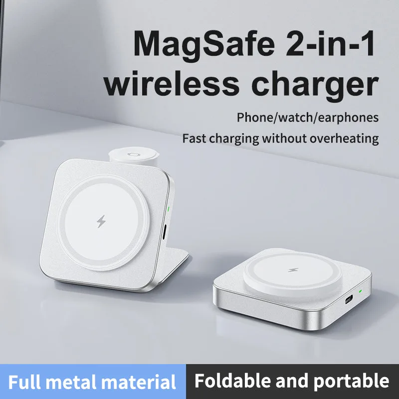 T15 Ultra Mini 2en1 Cargador Inalámbrico Magsafe 15W Base de Carga Inalámbrica Plegable Cargador por Inducción de Viaje para Apple Watch/iPhone — foto 2